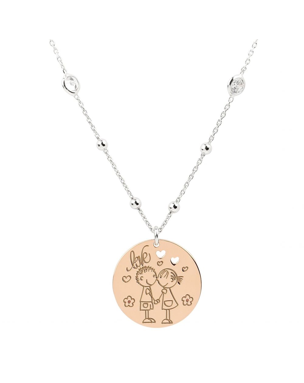 Bijou en argent - Necklace plate Love hearts with children 925