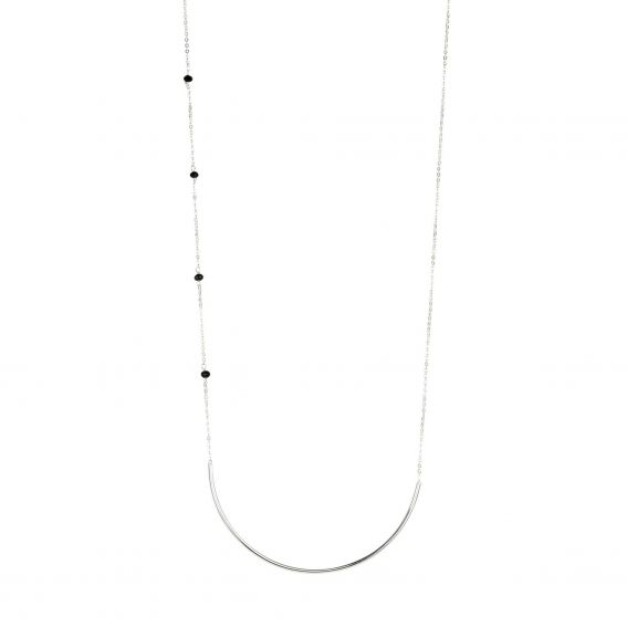 Bijou en argent - Lange ketting gebogen lijn en zwarte strass