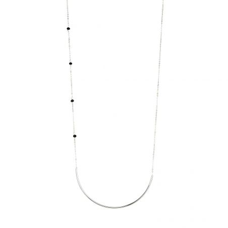 Bijou en argent - Long necklace curved line and black strass