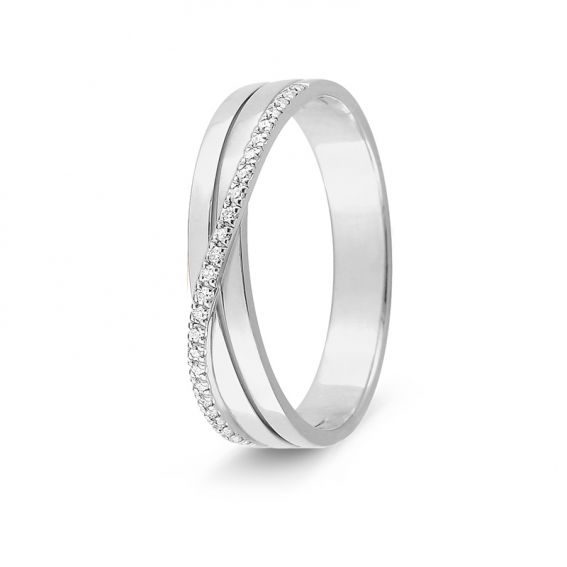 Bijou or et personnalisé Fancy crossed wedding ring 25 diamonds 18k white gold