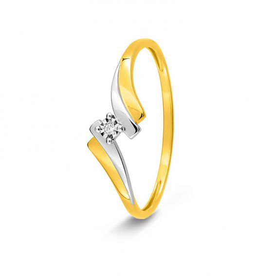 Bijou or et personnalisé 9 carat two colored diamond diamond solitaire ring