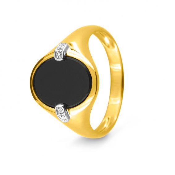 Bijou or et personnalisé Chevalière Onyx avec diamants or jaune 9 carats