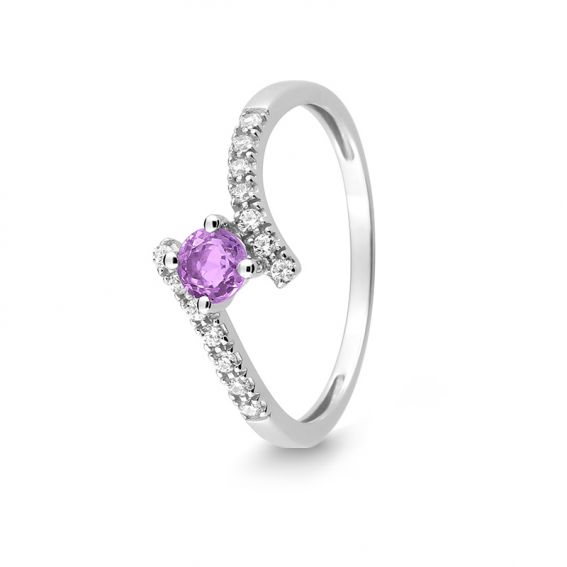 Bijoux or et personnalisé 9 karaat wit goudstenen amethist ring