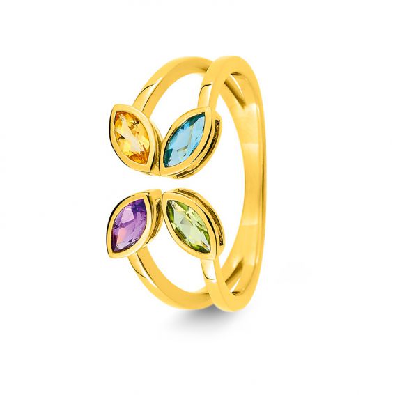 Bijou or et personnalisé Amethyst, peridot, Aigue-Marine and Topaz Golden Yellow 9 carat ring