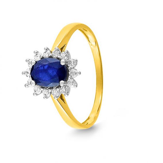 Bijou or et personnalisé Diana sapphire ring and 9 carat yellow stones