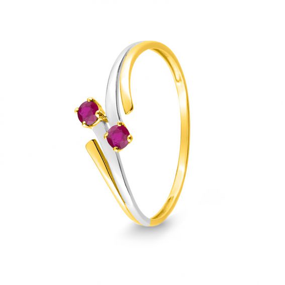Bijoux or et personnalisé 9 karaat twee -kolor dubbele ruby ​​ring