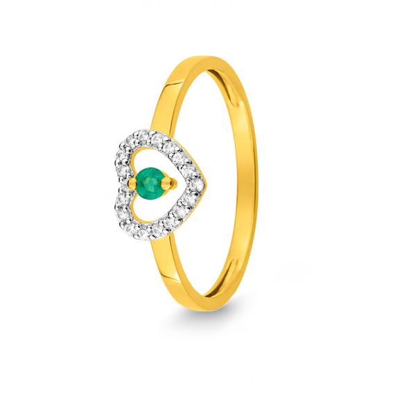 Bijou or et personnalisé Emerald heart ring and 9 carat yellow gold stones