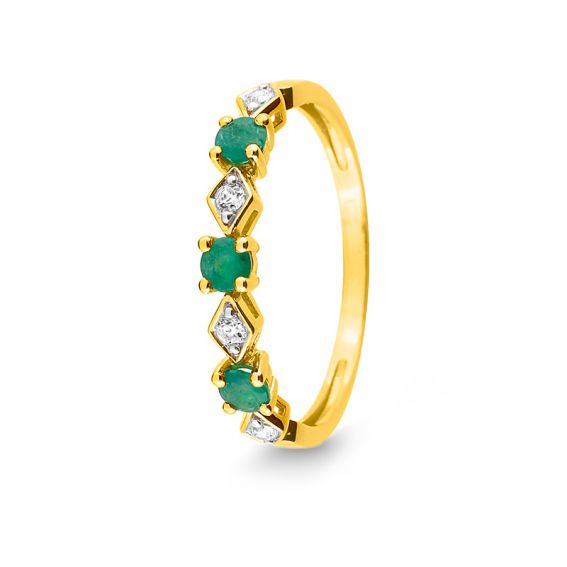 Bijou or et personnalisé Ring 3 smaragden en 9 karaat gele gouden stenen