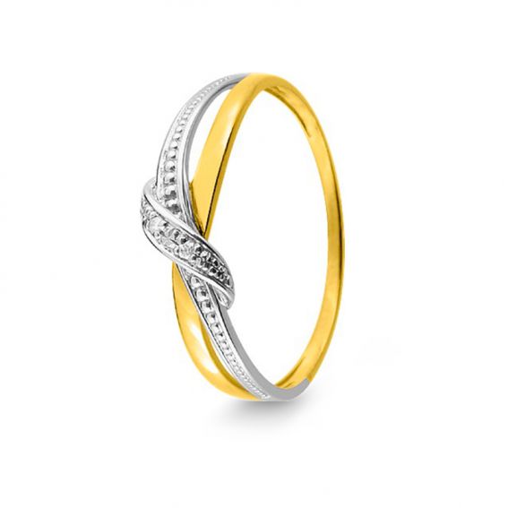 Bijou or et personnalisé Bicolor or 9 carat golden knot ring and diamonds