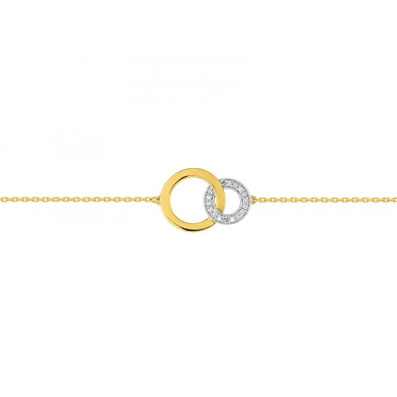 Bijou or et personnalisé Double circle bracelet with 9 carat yellow gold diamonds