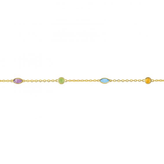 Bijou or et personnalisé Topaz bracelet, emerald, amethyst and peridot yellow gold 9 carats