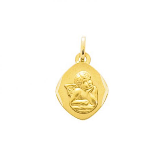Bijoux or et personnalisé Médaille ange carrée or jaune 9 carats