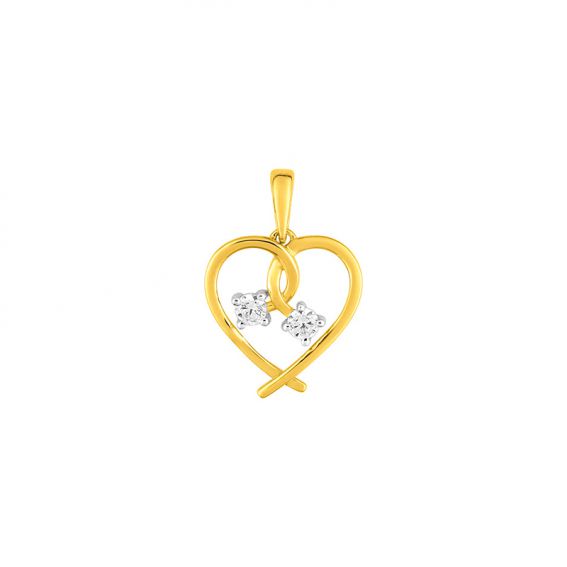 Bijou or et personnalisé Heart pendant with 2 stones 9 carat yellow gold