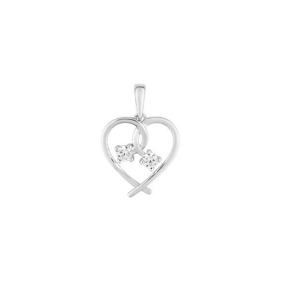Bijou or et personnalisé Heart pendant with 2 9 carat white gold stones