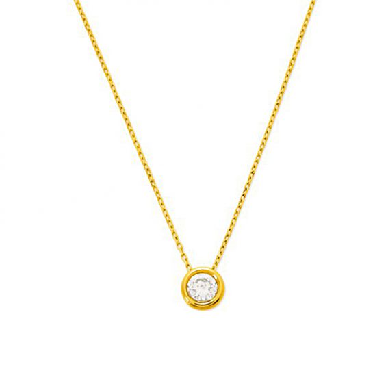Bijou or et personnalisé Zirconium necklace enclosed 4mm yellow 9 carat gold