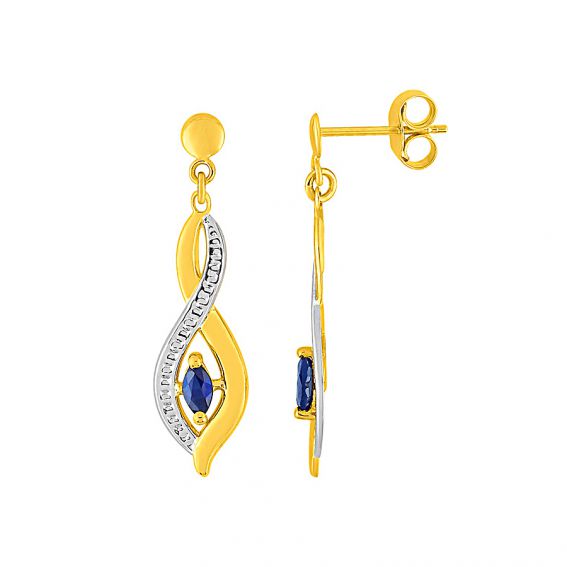 Bijou or et personnalisé Sapphire drills intertwined two tone or 9 carats