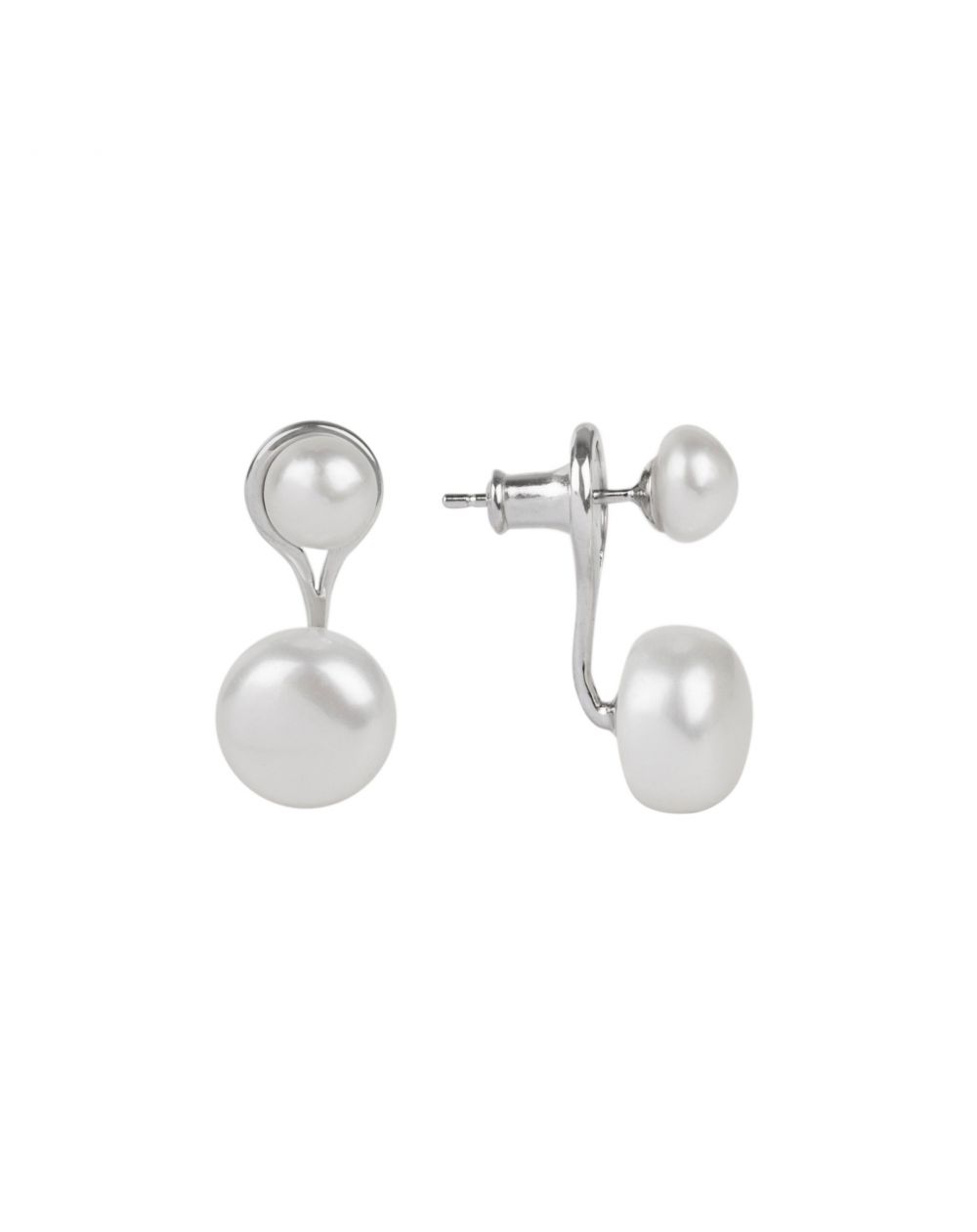 Boucles d'oreilles sous-lobe 2 perles blanches - Bijoux en argent