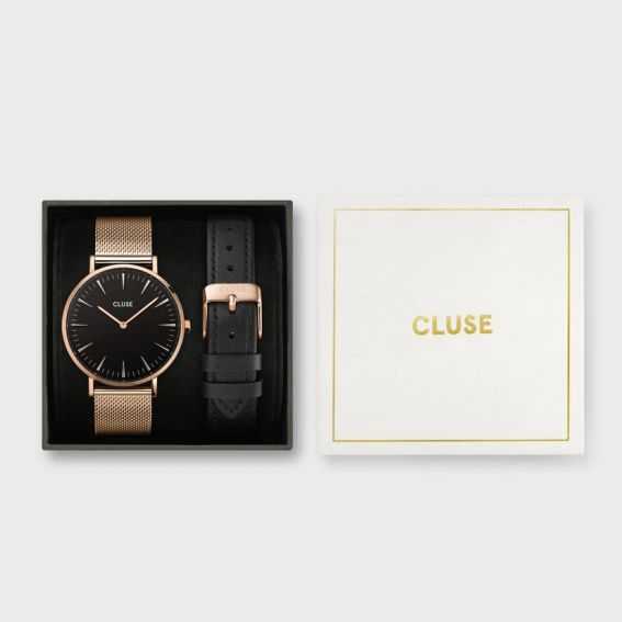 Cluse CLUSE Pack - Boho Chic Mesh Roségouden en leren armband