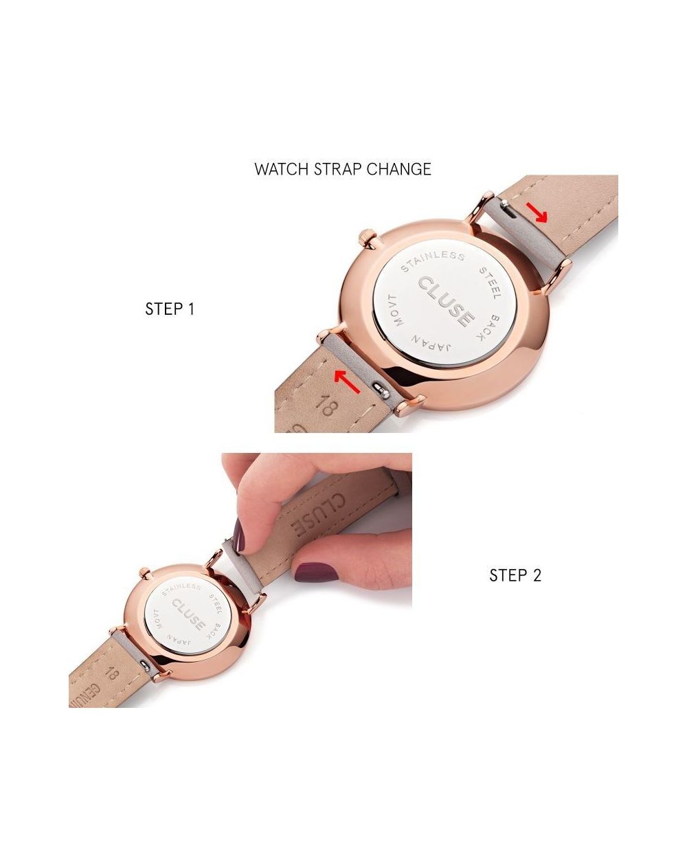 CLUSE horloge - Boho Chic Mesh rosé goud/zwart - Rosé stalen armband