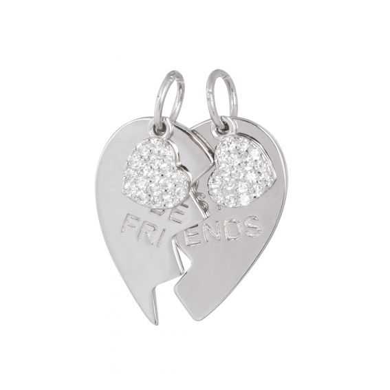 Bijou argent/plaqué or 2 Best Friends pendants with stone heart