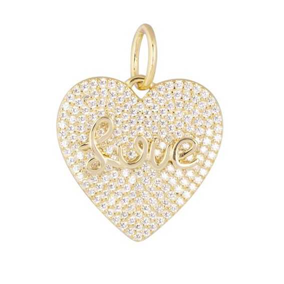 Bijou argent/plaqué or Louve heart pendant paved with golden love stones