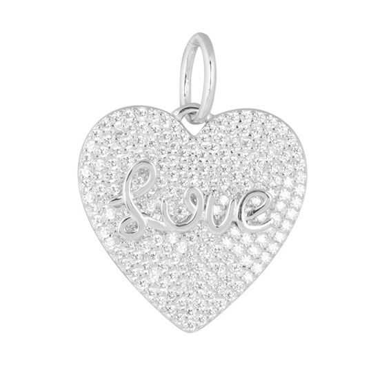 Bijou argent/plaqué or Aline heart pendant paved with silver love stones