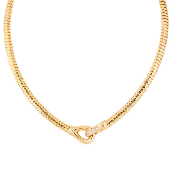 Bijou or et personnalisé Omega necklace 18 carat gold 22 diamonds
